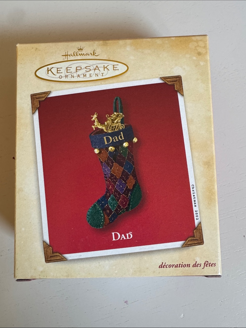 Hallmark Multicolor Argyle 'Dad' Stocking Ornament with Gold Accents
